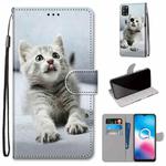 For Alcatel 3X 2020 Coloured Drawing Cross Texture Horizontal Flip PU Leather Case with Holder & Card Slots & Wallet & Lanyard(Small Gray Cat)