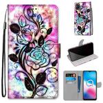For Alcatel 3X 2020 Coloured Drawing Cross Texture Horizontal Flip PU Leather Case with Holder & Card Slots & Wallet & Lanyard(Color Background Hollow Flower)