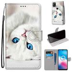 For Alcatel 3X 2020 Coloured Drawing Cross Texture Horizontal Flip PU Leather Case with Holder & Card Slots & Wallet & Lanyard(White Kitten)