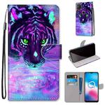 For Alcatel 3X 2020 Coloured Drawing Cross Texture Horizontal Flip PU Leather Case with Holder & Card Slots & Wallet & Lanyard(Tiger Drinking Water)