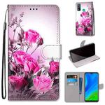 For Huawei P Smart (2020) Coloured Drawing Cross Texture Horizontal Flip PU Leather Case with Holder & Card Slots & Wallet & Lanyard(Wild Rose)