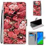 For Huawei P Smart (2020) Coloured Drawing Cross Texture Horizontal Flip PU Leather Case with Holder & Card Slots & Wallet & Lanyard(Pink Rose Garden)