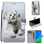 For Huawei P Smart (2020) Coloured Drawing Cross Texture Horizontal Flip PU Leather Case with Holder & Card Slots & Wallet & Lanyard(Small Gray Cat)