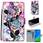 For Huawei P Smart (2020) Coloured Drawing Cross Texture Horizontal Flip PU Leather Case with Holder & Card Slots & Wallet & Lanyard(Color Background Hollow Flower)