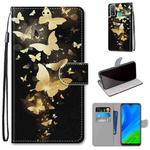 For Huawei P Smart (2020) Coloured Drawing Cross Texture Horizontal Flip PU Leather Case with Holder & Card Slots & Wallet & Lanyard(Golden Butterfly Group)