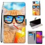 For Huawei Y5p / Honor 9S Coloured Drawing Cross Texture Horizontal Flip PU Leather Case with Holder & Card Slots & Wallet & Lanyard(Cat Drinking Soda)