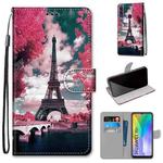 For Huawei Y6p Coloured Drawing Cross Texture Horizontal Flip PU Leather Case with Holder & Card Slots & Wallet & Lanyard(Pink Flower Tower Bridge)