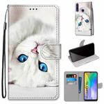 For Huawei Y6p Coloured Drawing Cross Texture Horizontal Flip PU Leather Case with Holder & Card Slots & Wallet & Lanyard(White Kitten)