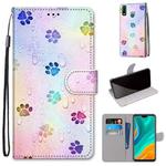 For Huawei Y8s Coloured Drawing Cross Texture Horizontal Flip PU Leather Case with Holder & Card Slots & Wallet & Lanyard(Footprint Water Drops)