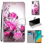 For Huawei Y8s Coloured Drawing Cross Texture Horizontal Flip PU Leather Case with Holder & Card Slots & Wallet & Lanyard(Wild Rose)