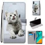 For Huawei Y8s Coloured Drawing Cross Texture Horizontal Flip PU Leather Case with Holder & Card Slots & Wallet & Lanyard(Small Gray Cat)