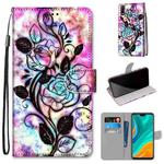 For Huawei Y8s Coloured Drawing Cross Texture Horizontal Flip PU Leather Case with Holder & Card Slots & Wallet & Lanyard(Color Background Hollow Flower)