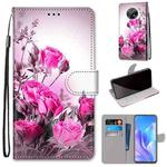 For Huawei Enjoy 20 Plus Coloured Drawing Cross Texture Horizontal Flip PU Leather Case with Holder & Card Slots & Wallet & Lanyard(Wild Rose)