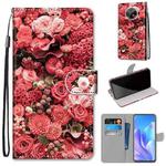 For Huawei Enjoy 20 Plus Coloured Drawing Cross Texture Horizontal Flip PU Leather Case with Holder & Card Slots & Wallet & Lanyard(Pink Rose Garden)