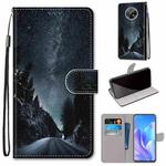 For Huawei Enjoy 20 Plus Coloured Drawing Cross Texture Horizontal Flip PU Leather Case with Holder & Card Slots & Wallet & Lanyard(Mountain Road Starry Sky)