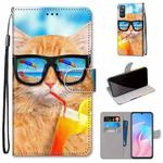 For Huawei Enjoy Z / 20 Pro Coloured Drawing Cross Texture Horizontal Flip PU Leather Case with Holder & Card Slots & Wallet & Lanyard(Cat Drinking Soda)