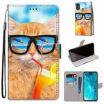 For Huawei Honor 9X Lite Coloured Drawing Cross Texture Horizontal Flip PU Leather Case with Holder & Card Slots & Wallet & Lanyard(Cat Drinking Soda)