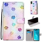 For Huawei Honor 9X Lite Coloured Drawing Cross Texture Horizontal Flip PU Leather Case with Holder & Card Slots & Wallet & Lanyard(Footprint Water Drops)