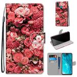 For Huawei Honor 9X Lite Coloured Drawing Cross Texture Horizontal Flip PU Leather Case with Holder & Card Slots & Wallet & Lanyard(Pink Rose Garden)