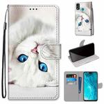 For Huawei Honor 9X Lite Coloured Drawing Cross Texture Horizontal Flip PU Leather Case with Holder & Card Slots & Wallet & Lanyard(White Kitten)