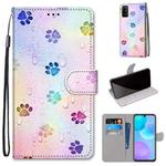 For Huawei Honor 30 Lite Coloured Drawing Cross Texture Horizontal Flip PU Leather Case with Holder & Card Slots & Wallet & Lanyard(Footprint Water Drops)