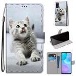 For Huawei Honor 30 Lite Coloured Drawing Cross Texture Horizontal Flip PU Leather Case with Holder & Card Slots & Wallet & Lanyard(Small Gray Cat)