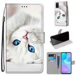 For Huawei Honor 30 Lite Coloured Drawing Cross Texture Horizontal Flip PU Leather Case with Holder & Card Slots & Wallet & Lanyard(White Kitten)