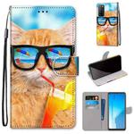 For Huawei Honor Play4 Coloured Drawing Cross Texture Horizontal Flip PU Leather Case with Holder & Card Slots & Wallet & Lanyard(Cat Drinking Soda)