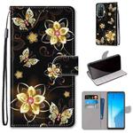 For Huawei Honor Play4 Coloured Drawing Cross Texture Horizontal Flip PU Leather Case with Holder & Card Slots & Wallet & Lanyard(Gold Diamond Butterfly)