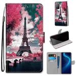 For Huawei Honor X10 / X10 Pro Coloured Drawing Cross Texture Horizontal Flip PU Leather Case with Holder & Card Slots & Wallet & Lanyard(Pink Flower Tower Bridge)