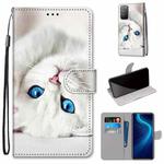 For Huawei Honor X10 / X10 Pro Coloured Drawing Cross Texture Horizontal Flip PU Leather Case with Holder & Card Slots & Wallet & Lanyard(White Kitten)