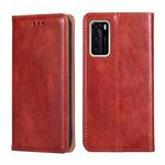 For Huawei P40 PU + TPU Gloss Oil Solid Color Magnetic Horizontal Flip Leather Case with Holder & Card Slot & Wallet(Brown)