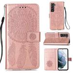 For Samsung Galaxy S21+ 5G Dream Catcher Printing Horizontal Flip Leather Case with Holder & Card Slots & Wallet & Lanyard(Rose Gold)