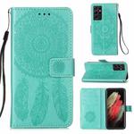 For Samsung Galaxy S21 Ultra 5G Dream Catcher Printing Horizontal Flip Leather Case with Holder & Card Slots & Wallet & Lanyard(Green)