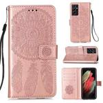 For Samsung Galaxy S21 Ultra 5G Dream Catcher Printing Horizontal Flip Leather Case with Holder & Card Slots & Wallet & Lanyard(Rose Gold)