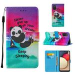 For Samsung Galaxy A02s (European Version) Cross Texture Painting Pattern Horizontal Flip Leather Case with Holder & Card Slots & Wallet & Lanyard(Sleeping Panda)