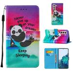 For Samsung Galaxy S21+ 5G Cross Texture Painting Pattern Horizontal Flip Leather Case with Holder & Card Slots & Wallet & Lanyard(Sleeping Panda)