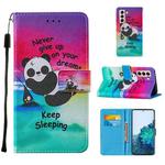 For Samsung Galaxy S21 5G Cross Texture Painting Pattern Horizontal Flip Leather Case with Holder & Card Slots & Wallet & Lanyard(Sleeping Panda)