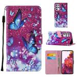For Samsung Galaxy S21 Ultra 5G Cross Texture Painting Pattern Horizontal Flip Leather Case with Holder & Card Slots & Wallet & Lanyard(Purple Butterflies)