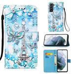 For Samsung Galaxy S21+ 5G Colored Drawing Pattern Plain Weave Horizontal Flip Leather Case with Holder & Card Slot & Wallet & Lanyard(Tower Butterfly)
