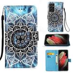 For Samsung Galaxy S21 Ultra 5G Colored Drawing Pattern Plain Weave Horizontal Flip Leather Case with Holder & Card Slot & Wallet & Lanyard(Undersea Mandala)