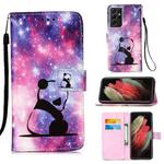 For Samsung Galaxy S21 Ultra 5G Colored Drawing Pattern Plain Weave Horizontal Flip Leather Case with Holder & Card Slot & Wallet & Lanyard(Baby Panda)