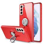 For Samsung Galaxy S21 5G Pure Color Shockproof Transparent TPU + Acrylic Protective Case with Ring Holder(Red)