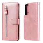 For Samsung Galaxy S21 5G Fashion Calf Texture Zipper Horizontal Flip Leather Case with Holder & Card Slots & Wallet(Rose Gold)