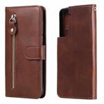 For Samsung Galaxy S21 5G Fashion Calf Texture Zipper Horizontal Flip Leather Case with Holder & Card Slots & Wallet(Brown)