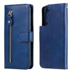 For Samsung Galaxy S21 Plus 5G Fashion Calf Texture Zipper Horizontal Flip Leather Case with Holder & Card Slots & Wallet(Blue)