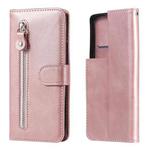 For Samsung Galaxy S21 Ultra 5G Fashion Calf Texture Zipper Horizontal Flip Leather Case with Holder & Card Slots & Wallet(Rose Gold)