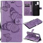 For OPPO A53 (2020) / A53s / A33 (2020) / A32 3D Butterflies Embossing Pattern Horizontal Flip Leather Case with Holder & Card Slot & Wallet(Purple)