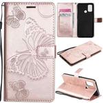 For OPPO A53 (2020) / A53s / A33 (2020) / A32 3D Butterflies Embossing Pattern Horizontal Flip Leather Case with Holder & Card Slot & Wallet(Rose Gold)