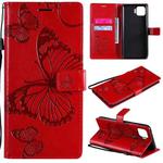 For OPPO F17 Pro / Reno4 Lite 3D Butterflies Embossing Pattern Horizontal Flip Leather Case with Holder & Card Slot & Wallet(Red)